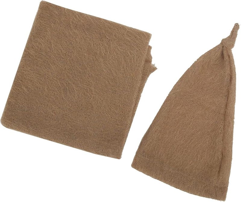 Newborn Baby Photo Props Knit Mohair Hat And Wrap Set 40x160cm 0 1 Month - Image 2